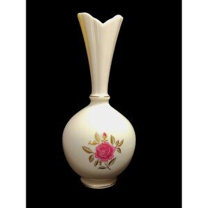 Lenox Rhodora Porcelain Vase w/ Pink Rose & 24kt Gold Trim, Vintage